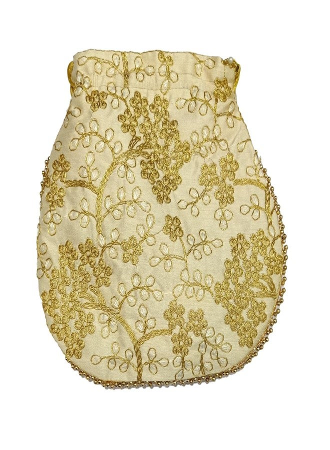 ATHZ Potli bag Cream Golden Matka Design for Women Wristlets Return Gifting handbags for Festivals Purses - Image 5
